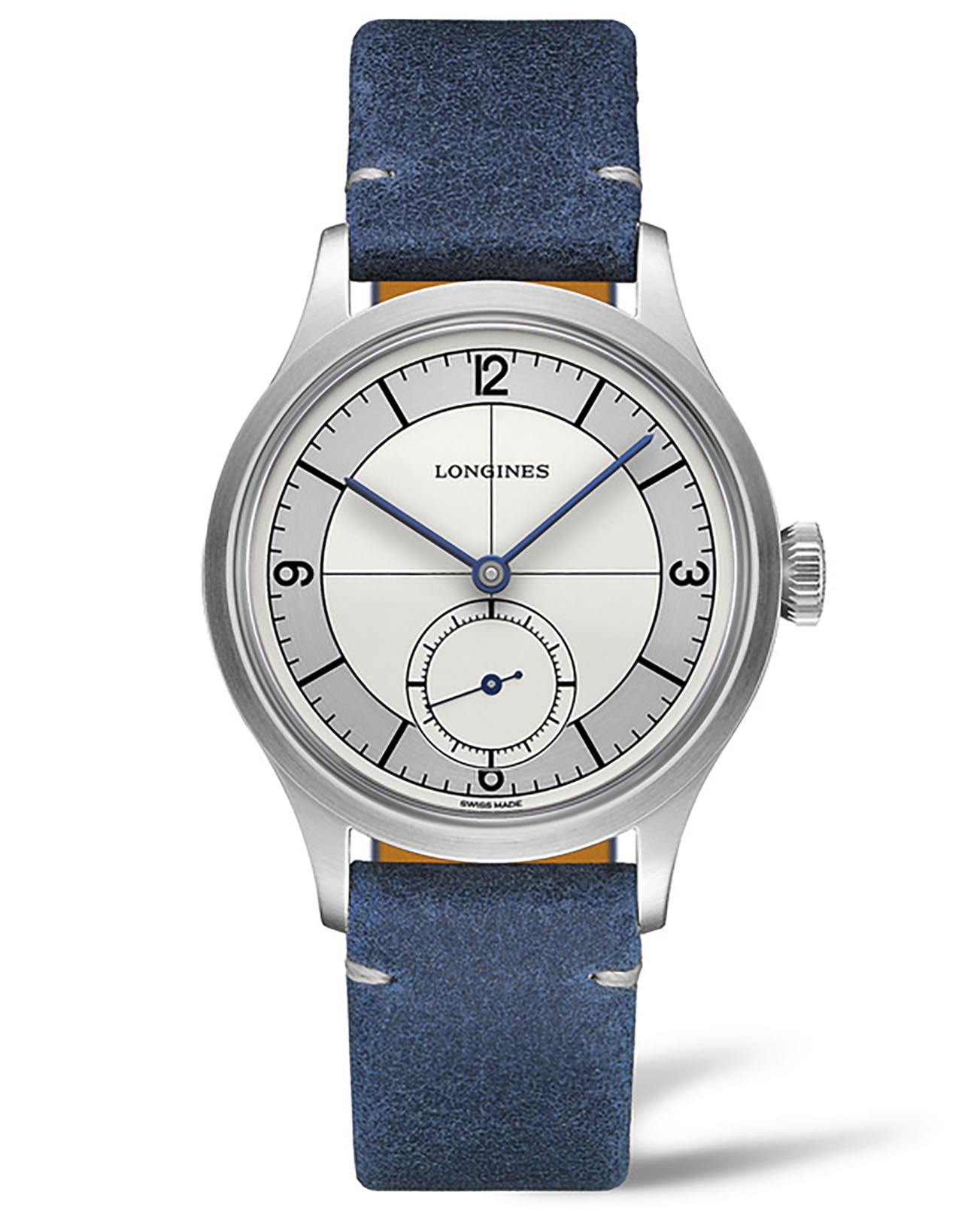 Longines Longines Heritage Classic L2.828.4.73.2  L28284732 механические мужские часы серебристый циферблат, браслет кожаный — вид спереди